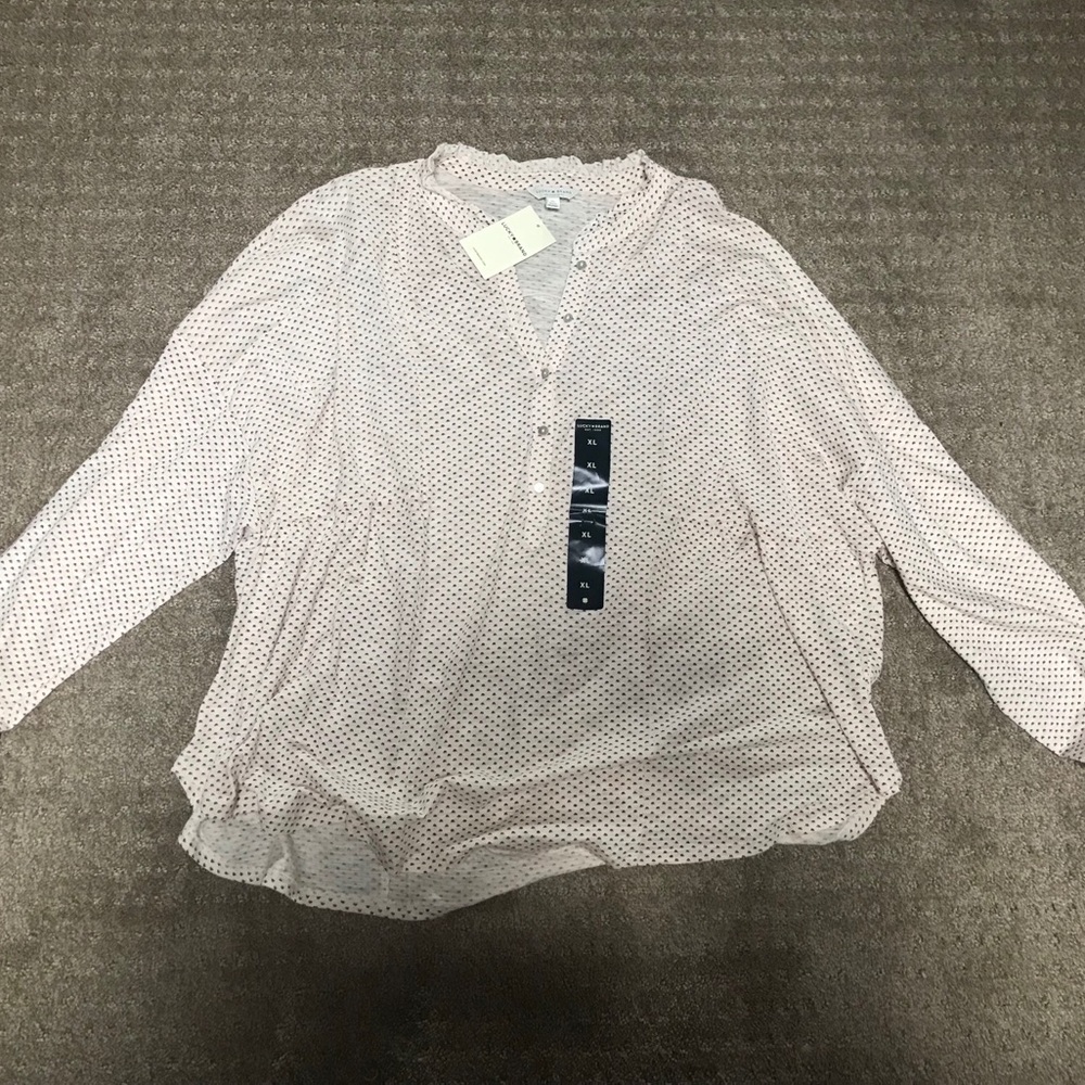 NWT Lucky Brand White and Red Pattern Blouse (XL)